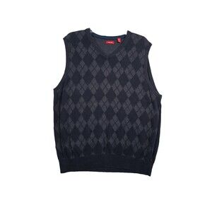Izod Argyle Sweater Vest Men's Extra Large Navy & Gray 100% Cotton Preppy Golf